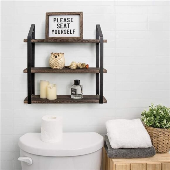 Floating Wall Shelves 3 Tier 17 Inch Rustic Hanging Shelf with Metal Bracket - Picture 6 of 6